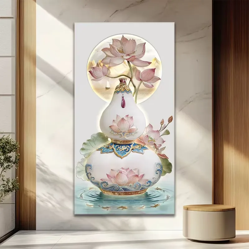 荷花 单幅 装饰画 现代简约 玄关背景墙挂画 LED带灯画