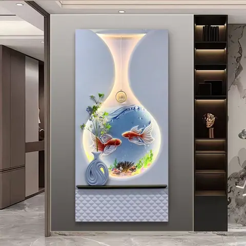锦鲤 单幅 装饰画 现代简约 玄关背景墙挂画 LED带灯画
