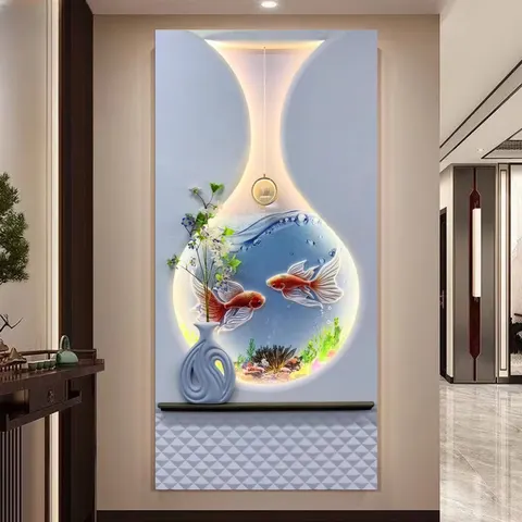 锦鲤 单幅 装饰画 现代简约 玄关背景墙挂画 LED带灯画