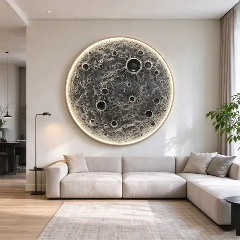 日月星辰 单幅 装饰画 现代简约 客厅背景墙挂画 LED带灯画