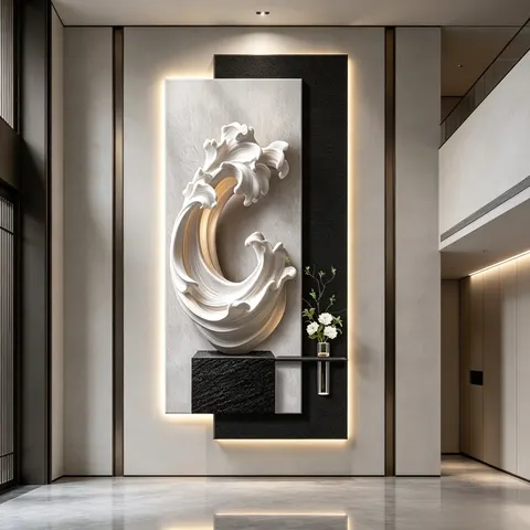 海浪 单幅 装饰画 轻奢风 玄关背景墙挂画 LED带灯画