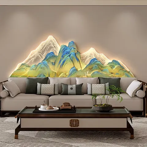 山水 单幅 装饰画 现代简约 客厅背景墙挂画 LED带灯画