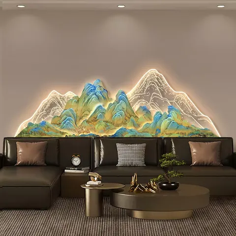 山水 单幅 装饰画 现代简约 客厅背景墙挂画 LED带灯画