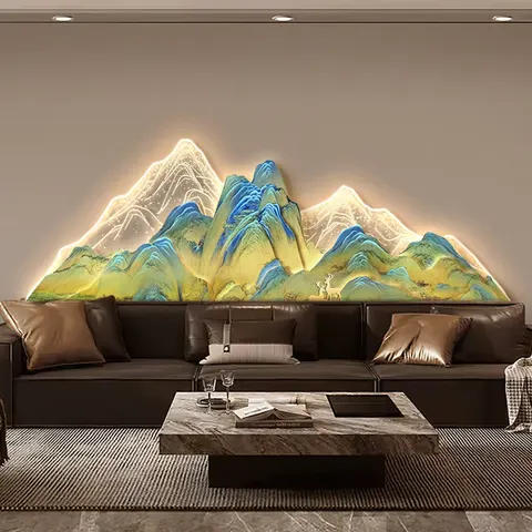山水 单幅 装饰画 现代简约 客厅背景墙挂画 LED带灯画