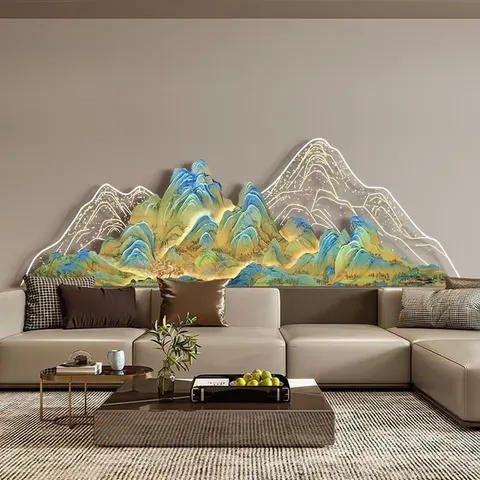 山水 单幅 装饰画 现代简约 客厅背景墙挂画 LED带灯画