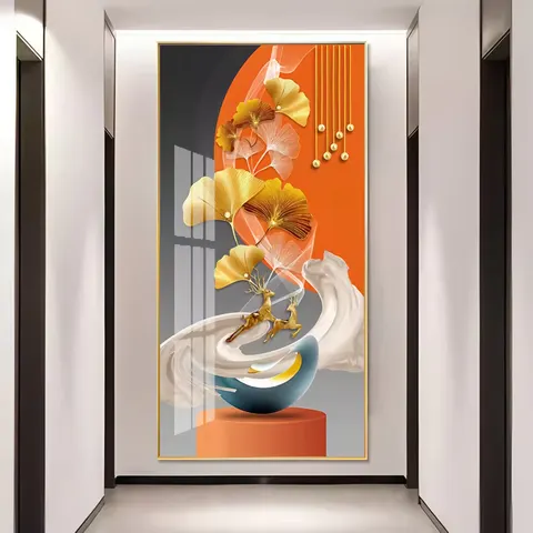 鹿 单幅 装饰画 轻奢风 玄关背景墙挂画 手绘油画