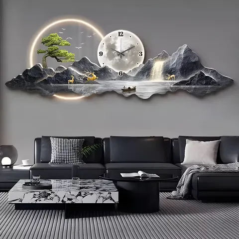 山水 单幅 装饰画 现代简约 客厅背景墙挂画 LED带灯画