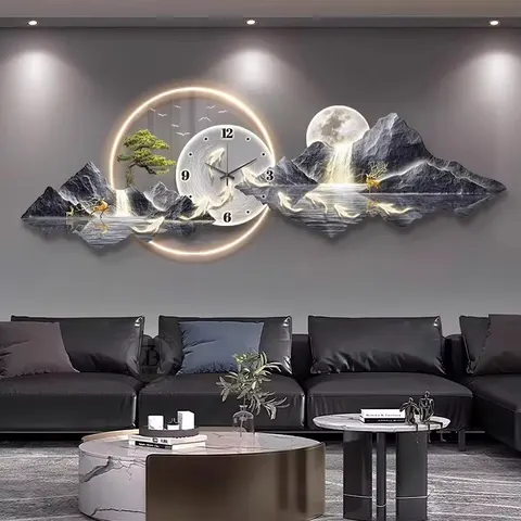 山水 单幅 装饰画 现代简约 客厅背景墙挂画 LED带灯画