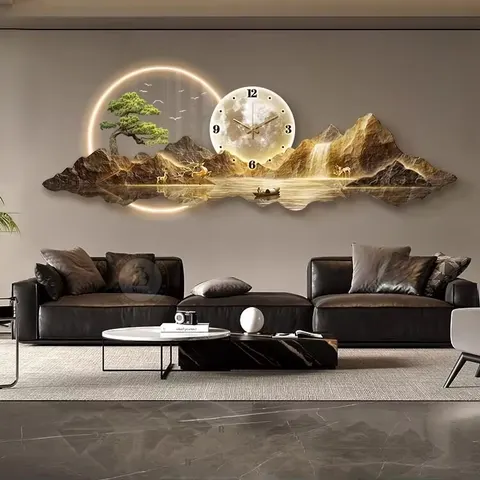 山水 单幅 装饰画 现代简约 客厅背景墙挂画 LED带灯画