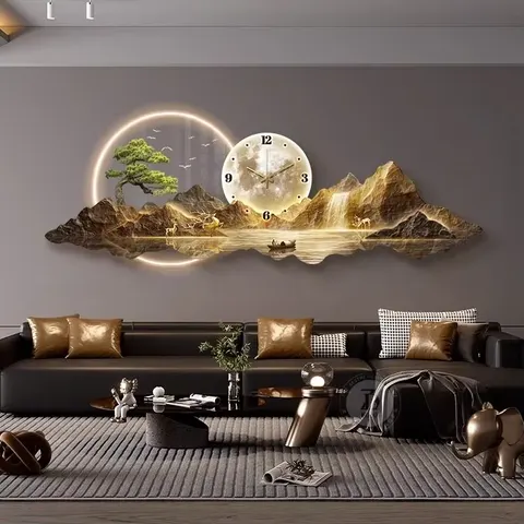 山水 单幅 装饰画 现代简约 客厅背景墙挂画 LED带灯画
