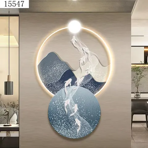 锦鲤 单幅 装饰画 现代简约 客厅背景墙挂画 LED带灯画