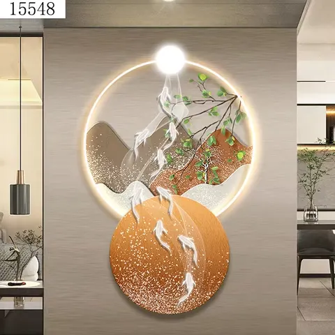 锦鲤 单幅 装饰画 现代简约 客厅背景墙挂画 LED带灯画