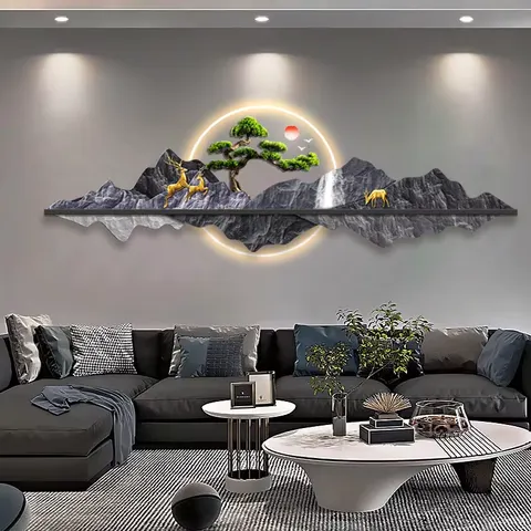 山水 单幅 装饰画 现代简约 客厅背景墙挂画 LED带灯画