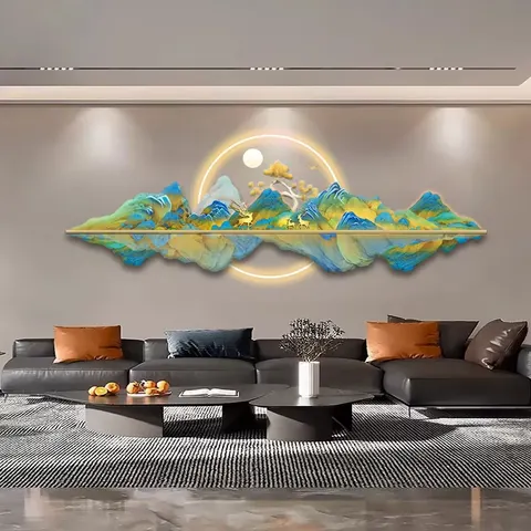 山水 单幅 装饰画 现代简约 客厅背景墙挂画 LED带灯画