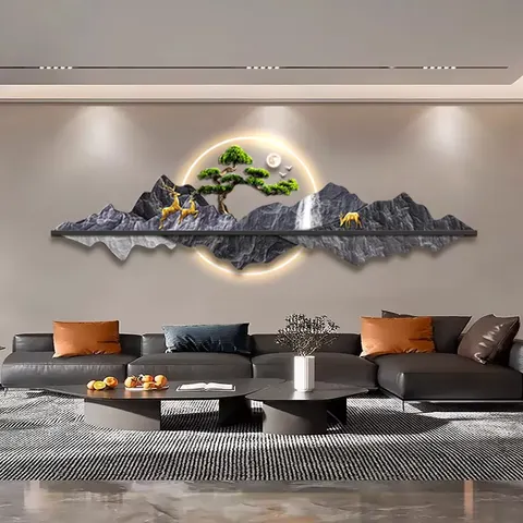 山水 单幅 装饰画 现代简约 客厅背景墙挂画 LED带灯画