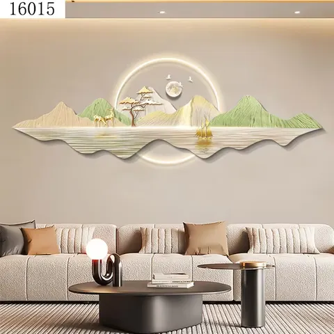 山水 单幅 装饰画 现代简约 客厅背景墙挂画 LED带灯画