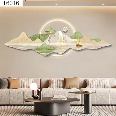 山水 单幅 装饰画 现代简约 客厅背景墙挂画 LED带灯画