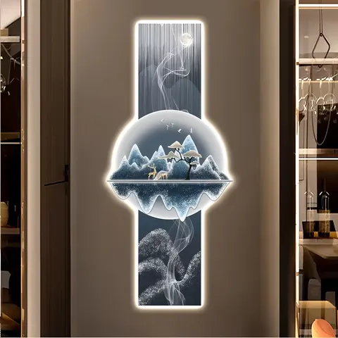 锦鲤 单幅 装饰画 新中式 玄关背景墙挂画 LED带灯画