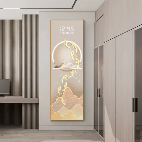 锦鲤 单幅 装饰画 轻奢风 玄关背景墙挂画 挂钟