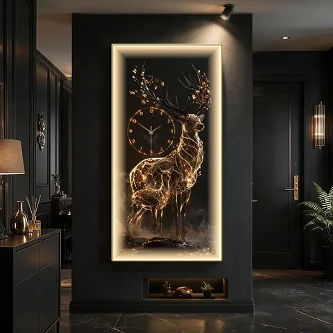 鹿 单幅 装饰画 现代简约 客厅背景墙挂画 LED带灯画