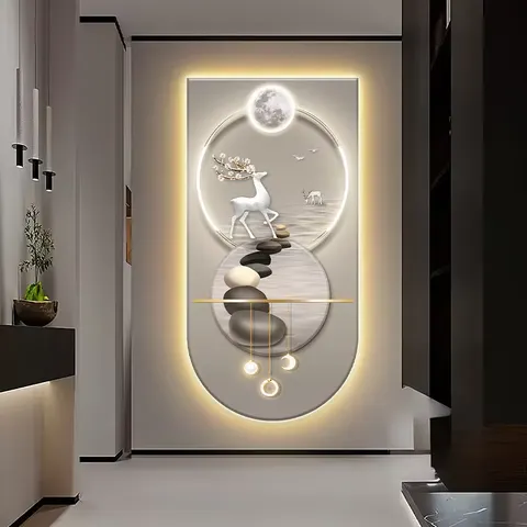 抽象 单幅 装饰画 现代简约 玄关背景墙挂画 LED带灯画