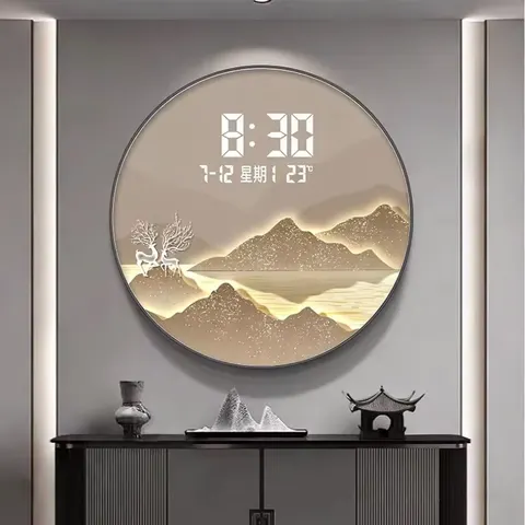 挂钟组合 单幅 装饰画 现代简约 客厅背景墙挂画 LED带灯画