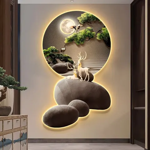 抽象 单幅 装饰画 现代简约 玄关背景墙挂画 LED带灯画