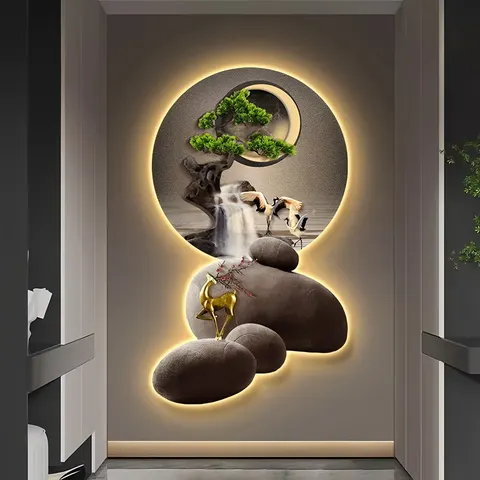 抽象 单幅 装饰画 现代简约 玄关背景墙挂画 LED带灯画