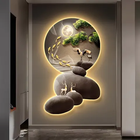 抽象 单幅 装饰画 现代简约 玄关背景墙挂画 LED带灯画
