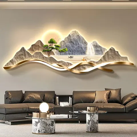 抽象 单幅 装饰画 轻奢风 客厅背景墙挂画 LED带灯画