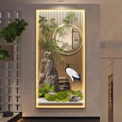 山水 单幅 装饰画 现代简约 玄关背景墙挂画 LED带灯画