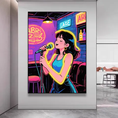 人物 单幅 装饰画 现代简约 酒店背景墙挂画 霓虹灯画