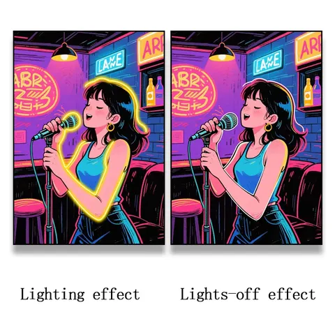 人物 单幅 装饰画 现代简约 酒店背景墙挂画 霓虹灯画