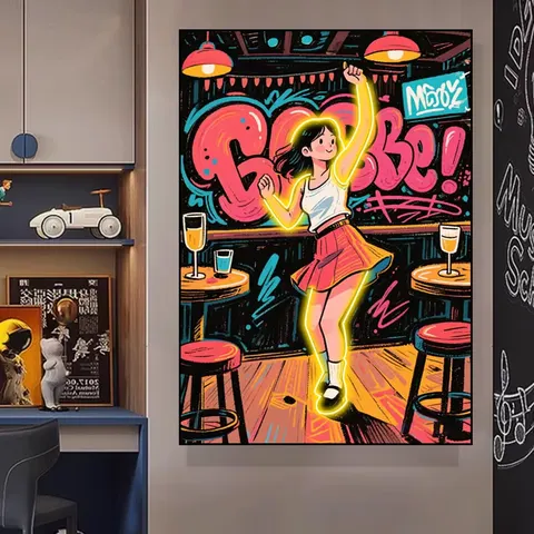 人物 单幅 装饰画 现代简约 酒店背景墙挂画 霓虹灯画