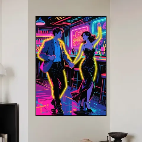 人物 单幅 装饰画 现代简约 酒店背景墙挂画 霓虹灯画