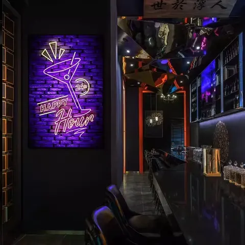 抽象 单幅 装饰画 现代简约 餐厅背景墙挂画 霓虹灯画