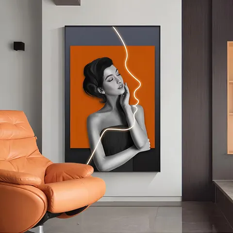 人物 单幅 装饰画 现代简约 玄关背景墙挂画 霓虹灯画