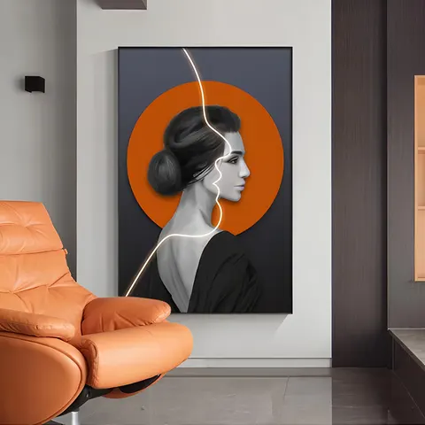 人物 单幅 装饰画 现代简约 玄关背景墙挂画 霓虹灯画