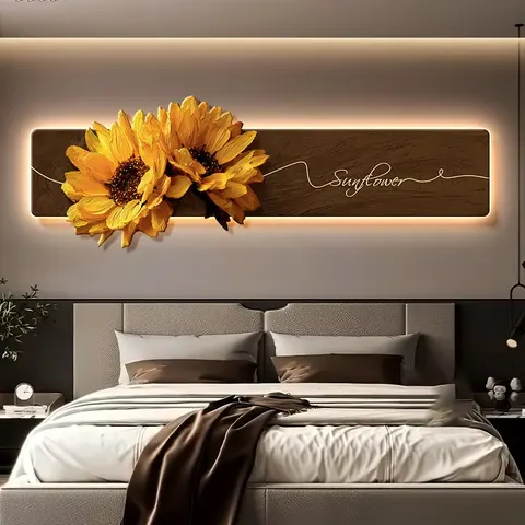 繁花 单幅 装饰画 现代简约 卧室背景墙挂画 LED带灯画