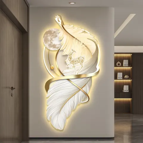 羽毛 单幅 装饰画 现代简约 玄关背景墙挂画 LED带灯画