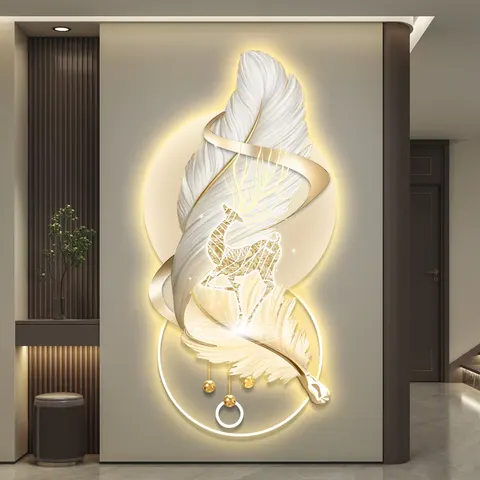 羽毛 单幅 装饰画 现代简约 玄关背景墙挂画 LED带灯画