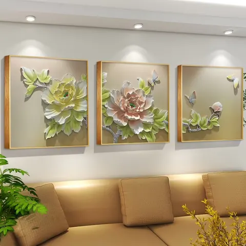 抽象 三联 装饰画 现代简约 客厅背景墙挂画 砂岩浮雕