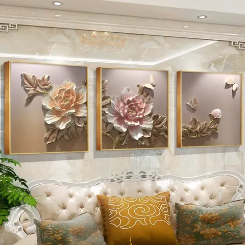 抽象 三联 装饰画 现代简约 客厅背景墙挂画 砂岩浮雕