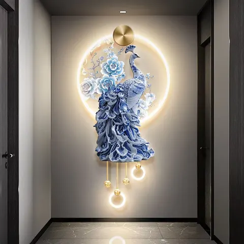 孔雀 单幅 装饰画 现代简约 客厅背景墙挂画 LED带灯画