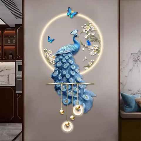 孔雀 单幅 装饰画 现代简约 客厅背景墙挂画 LED带灯画