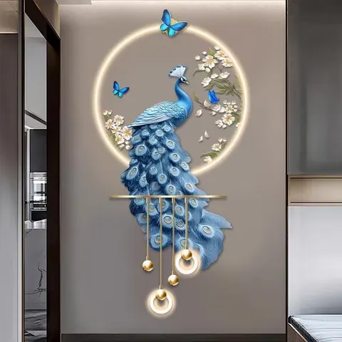 孔雀 单幅 装饰画 现代简约 客厅背景墙挂画 LED带灯画