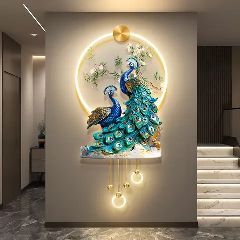 孔雀 单幅 装饰画 现代简约 玄关背景墙挂画 LED带灯画