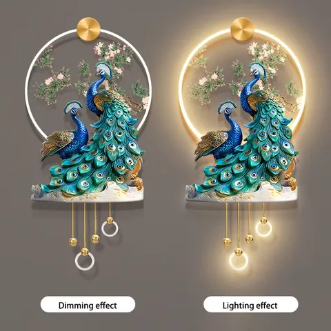 孔雀 单幅 装饰画 现代简约 玄关背景墙挂画 LED带灯画