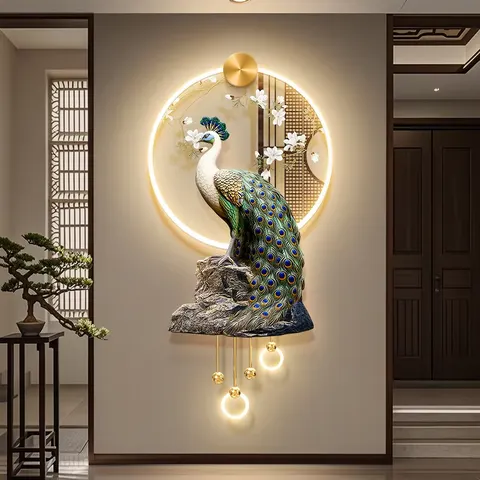 孔雀 单幅 装饰画 现代简约 玄关背景墙挂画 LED带灯画