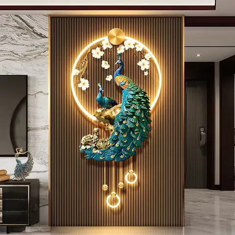 孔雀 单幅 装饰画 现代简约 玄关背景墙挂画 LED带灯画